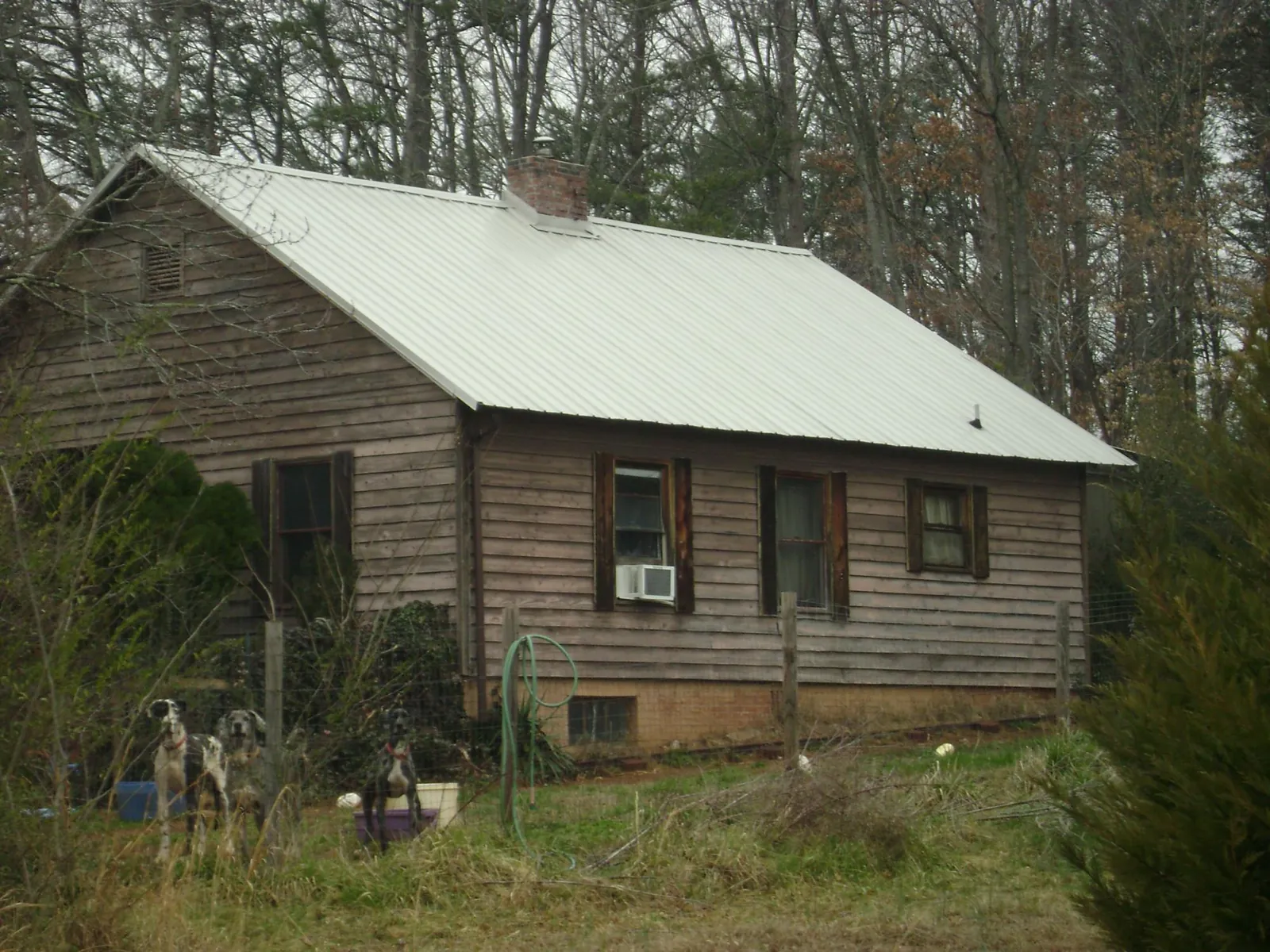 White metal roof on an old wood sided farmhouse, from a Metal Roof Installation job in Cle Elum